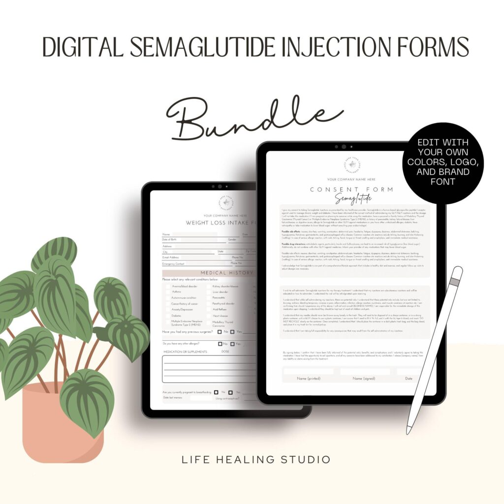 Editable Semaglutide Consent Forms Bundle Weight Loss Intake & Consent Form Ozempic Wegovy Printable PDF Weight Loss Intake GLP1 Templates